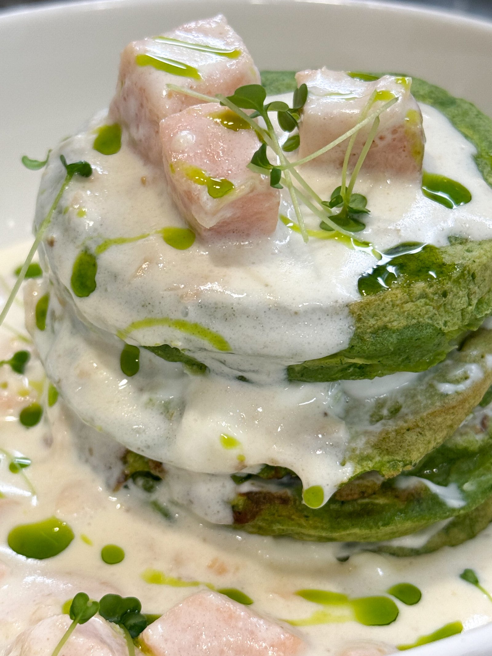 Zucchini pancakes with salmon