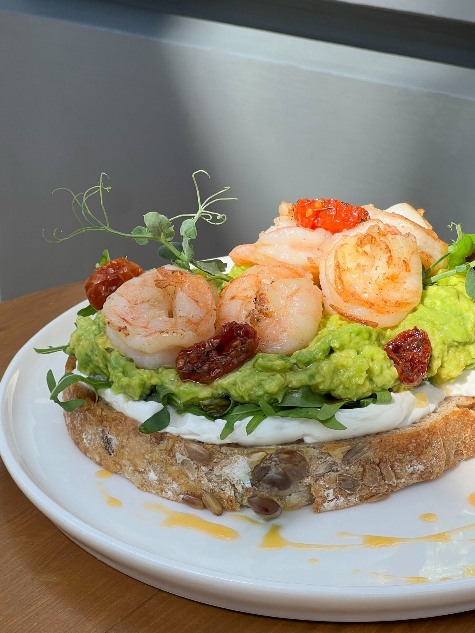 Avocado toast with shrimps