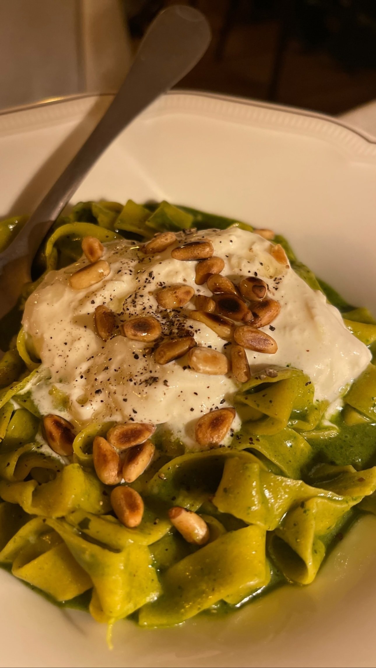 Tagliatelle with Pesto and Stracciatella