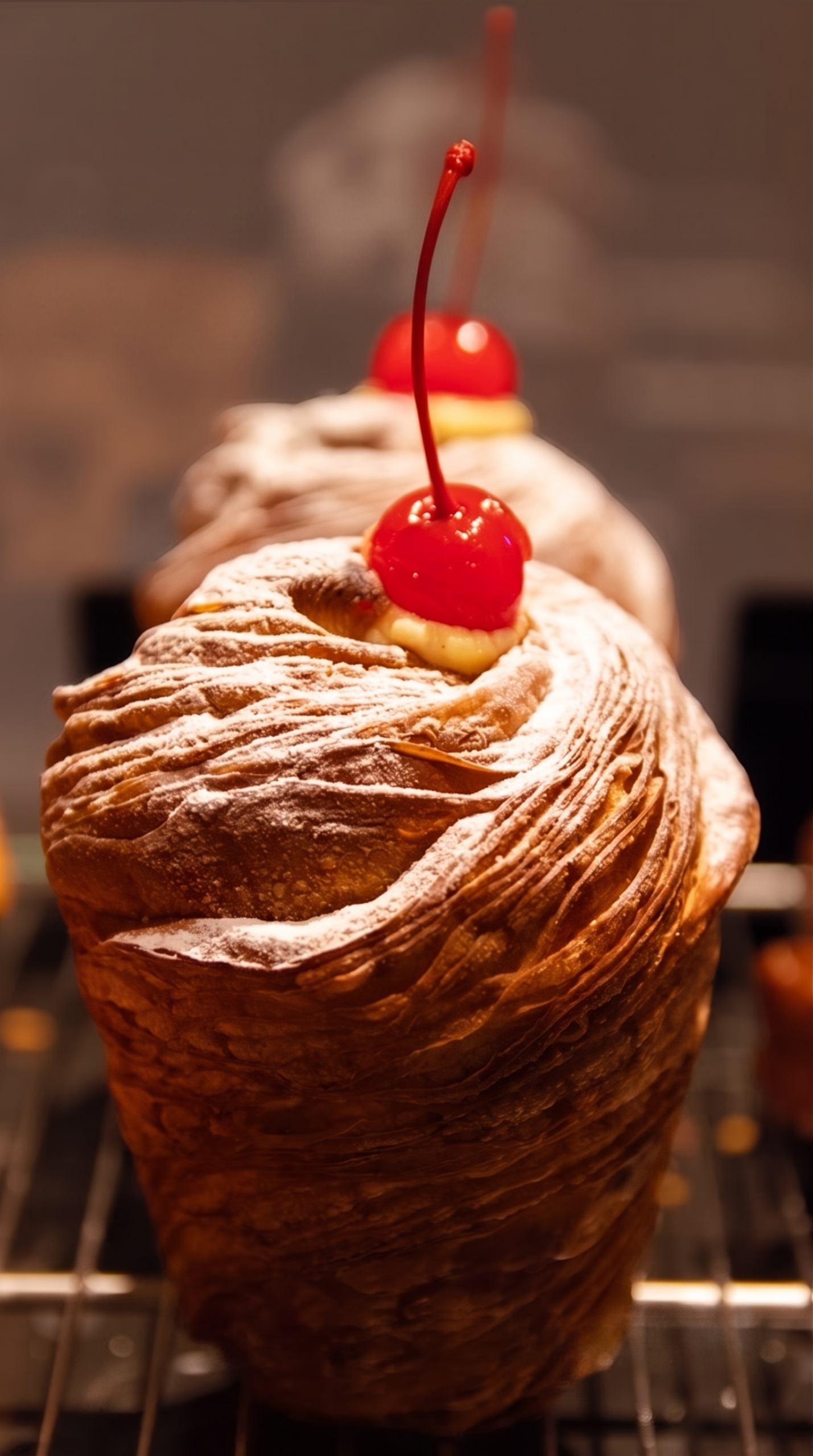 Cruffin with vanilla cream and raspberry coulis