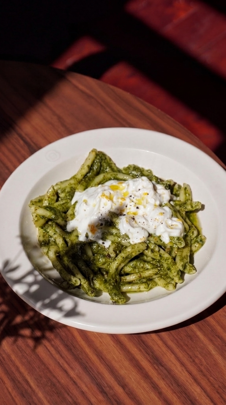 Pasta with herb pesto & stracciatella