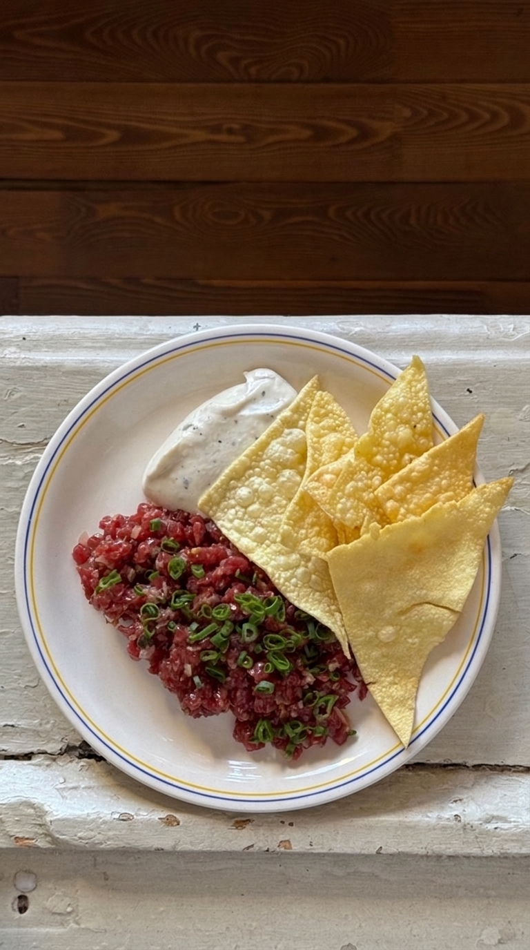 Tartar with pasta chips