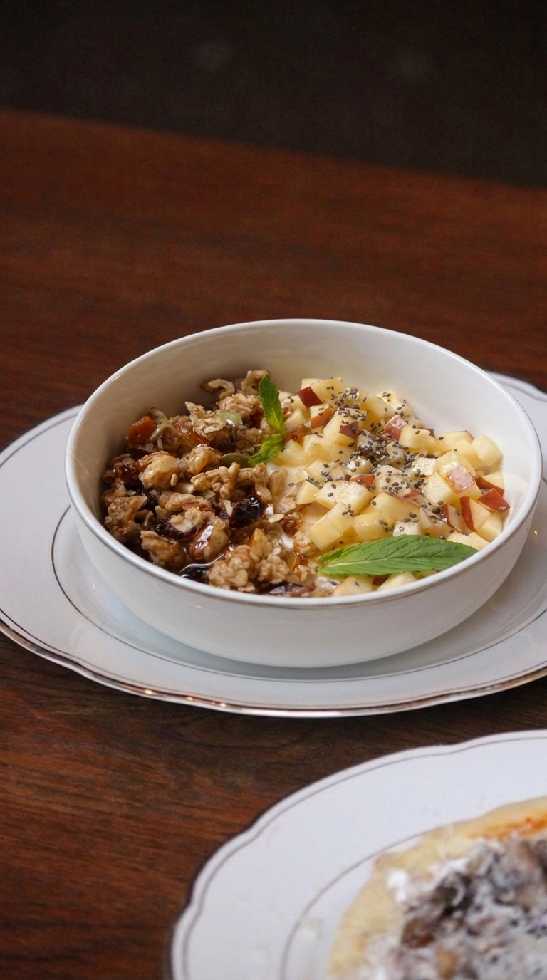 Greek yogurt with granola and fruits