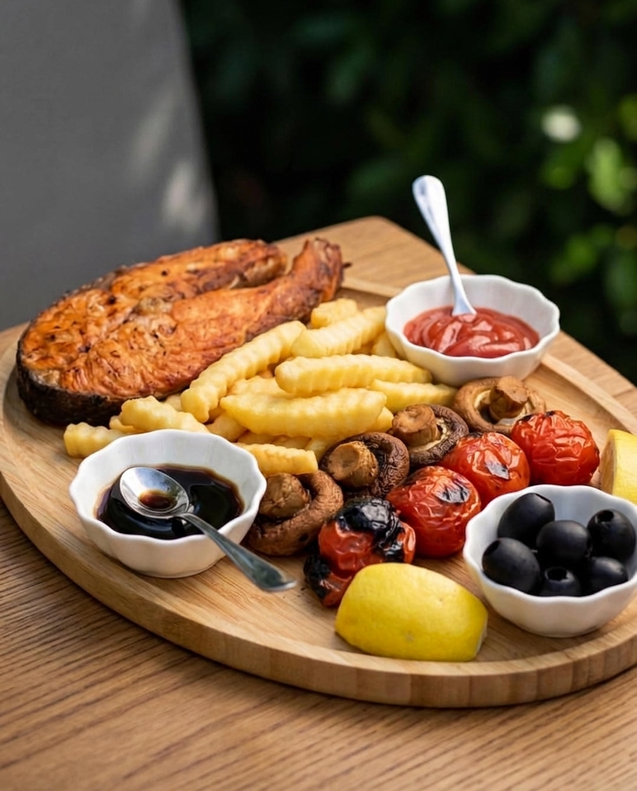Salmon steak and mushrooms 