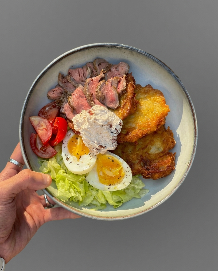 Draniki with roast beef