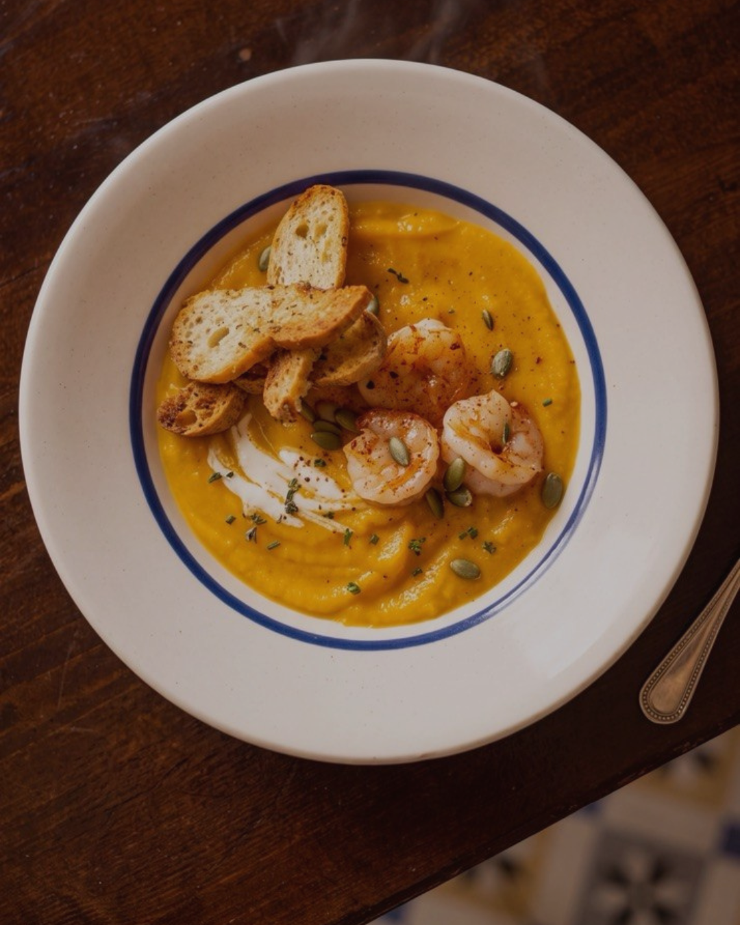 Pumpkin Cream Soup with Shrimps