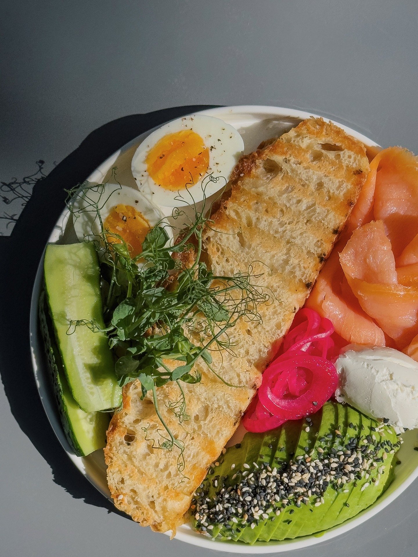 Homemade focaccia slice with lightly smoked salmon