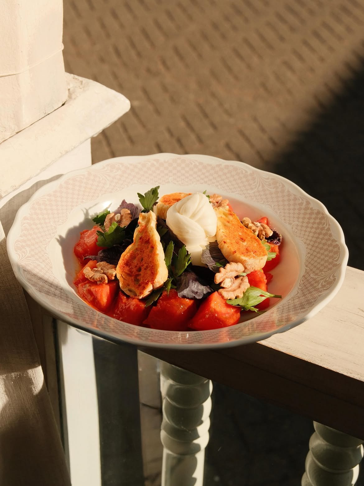 Burrata salad with tomatoes and fresh herbs