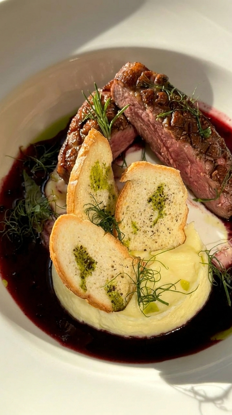 Duck Breast with Mashed Potatoes and Teriyaki Sauce 