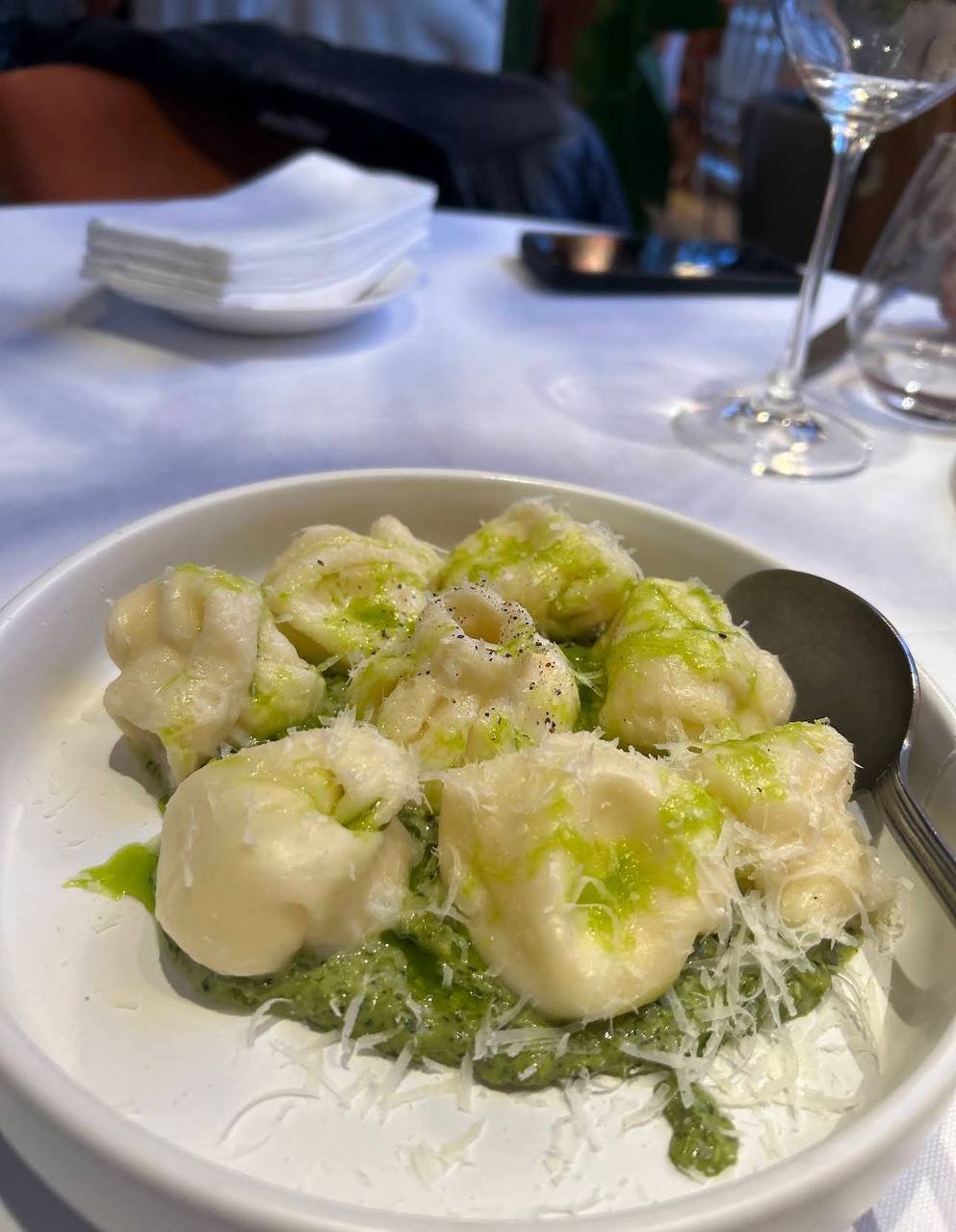 Mini-Khinkali with Cheese and Pesto