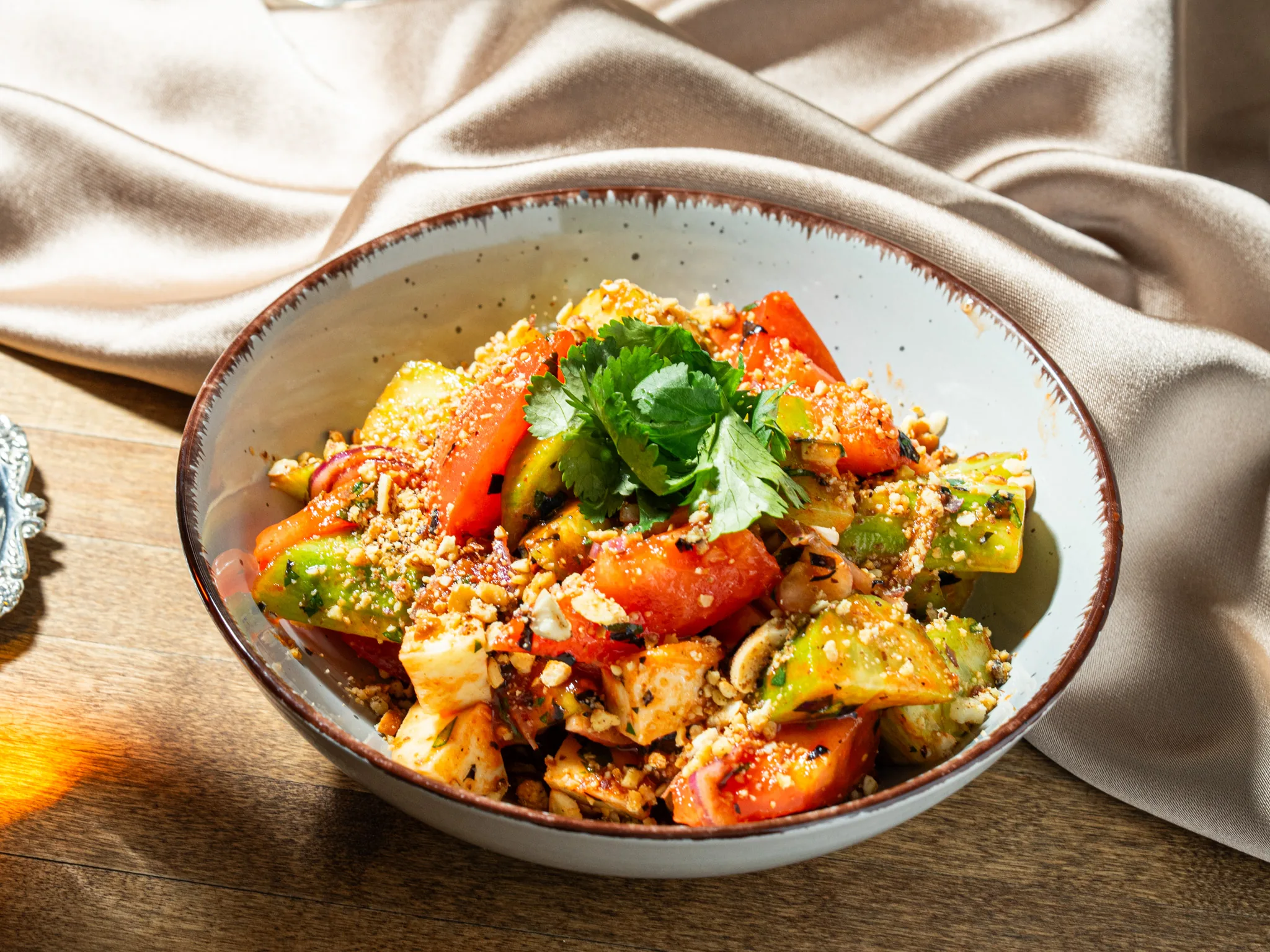 Georgian Salad with Sulguni, Roasted Pepper and Nuts