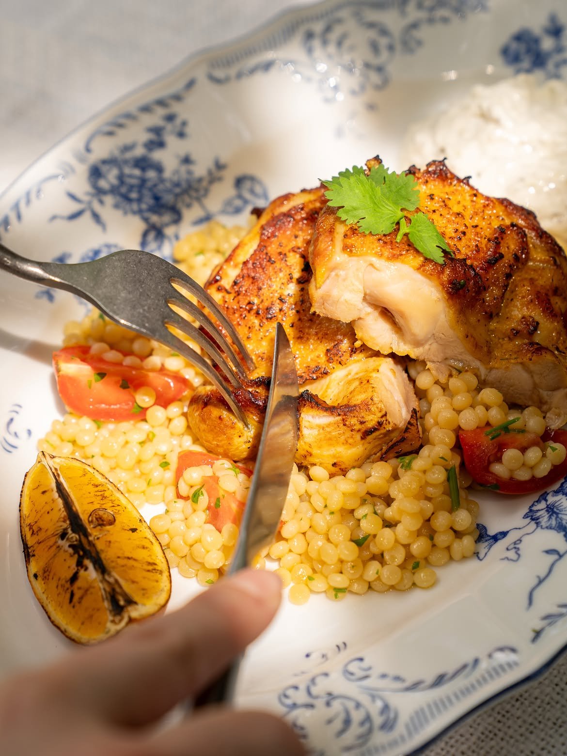 Warm ptitim with tender chicken